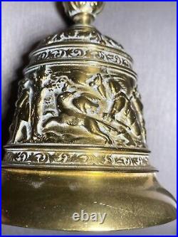 Vintage Hand Bell Hunting Scene Bias-Relief Estate Pre-Owned Heavy Bronze