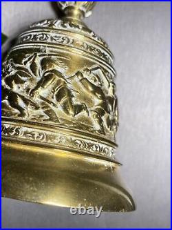 Vintage Hand Bell Hunting Scene Bias-Relief Estate Pre-Owned Heavy Bronze