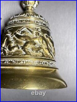 Vintage Hand Bell Hunting Scene Bias-Relief Estate Pre-Owned Heavy Bronze