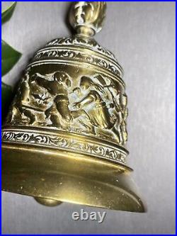 Vintage Hand Bell Hunting Scene Bias-Relief Estate Pre-Owned Heavy Bronze