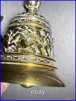 Vintage Hand Bell Hunting Scene Bias-Relief Estate Pre-Owned Heavy Bronze