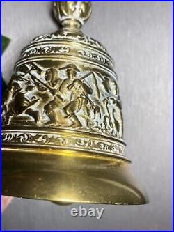 Vintage Hand Bell Hunting Scene Bias-Relief Estate Pre-Owned Heavy Bronze