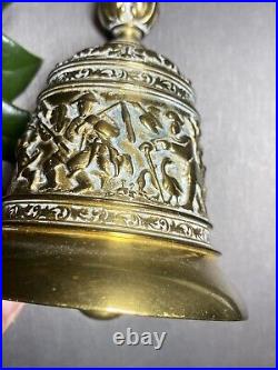 Vintage Hand Bell Hunting Scene Bias-Relief Estate Pre-Owned Heavy Bronze