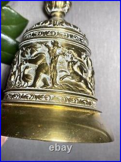 Vintage Hand Bell Hunting Scene Bias-Relief Estate Pre-Owned Heavy Bronze