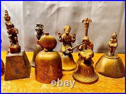 Vintage Hand Bell Lot of 10 Antique Reliqious Figures Brass Bronze Rare & Unique