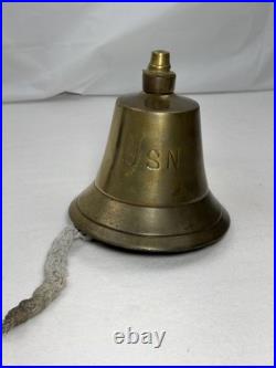 Vintage Heavy Brass Bell Engraved USN