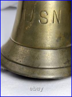 Vintage Heavy Brass Bell Engraved USN