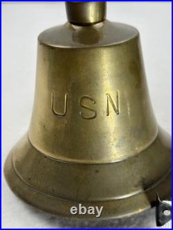 Vintage Heavy Brass Bell Engraved USN