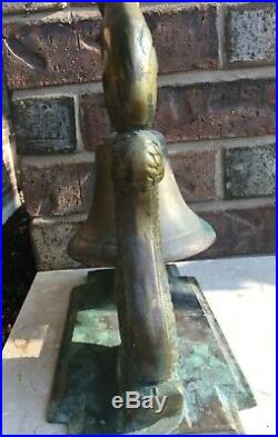 Vintage Heavy Brass Bell with Sea Serpents Nautical 11 tall x 10 1/4 wide. Navy