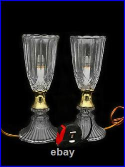 Vintage Hollywood Regency Classical Pressed Glass Shade Table Lamps a Pair