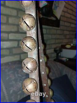 Vintage Horse Harness Sleigh 30 Brass Bells Original Leather Strap
