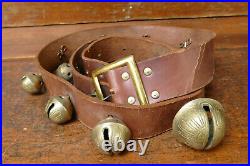 Vintage Horse Sleigh Bells 15 Amish Brass Bells with Leather Strap Buckle 68 Long