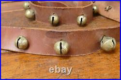 Vintage Horse Sleigh Bells 15 Amish Brass Bells with Leather Strap Buckle 68 Long