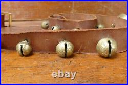 Vintage Horse Sleigh Bells 15 Amish Brass Bells with Leather Strap Buckle 68 Long