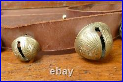 Vintage Horse Sleigh Bells 15 Amish Brass Bells with Leather Strap Buckle 68 Long