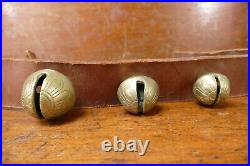 Vintage Horse Sleigh Bells 15 Amish Brass Bells with Leather Strap Buckle 68 Long