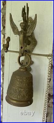 Vintage Intricate Wall Mount Brass Bell Door Knocker