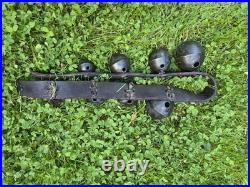 Vintage Jingle Bells Sleigh Bells On Leather Belt 8 Bells Sold As IS