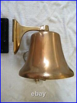 Vintage LARGE Heavy Brass Bell 10-3/4x9 Fire School Dinner Ships Wall Bell