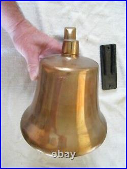 Vintage LARGE Heavy Brass Bell 10-3/4x9 Fire School Dinner Ships Wall Bell