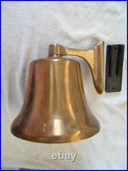 Vintage LARGE Heavy Brass Bell 10-3/4x9 Fire School Dinner Ships Wall Bell