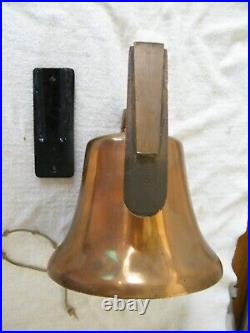 Vintage LARGE Heavy Brass Bell 10-3/4x9 Fire School Dinner Ships Wall Bell