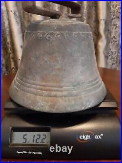 Vintage Large 5 LB+ Brass Cow Bell with Steel Collar Hanger Marked U S as Found