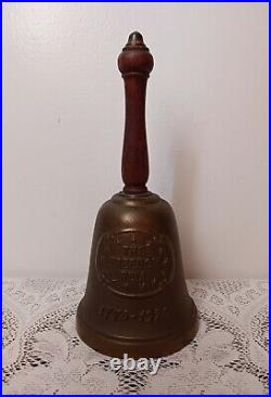 Vintage Large Brass Bronze School Hand Held Bell Wood Handle Beautiful Sound