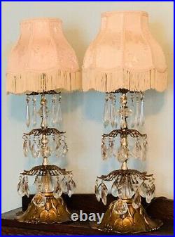 Vintage Lily Pad Lamp 3 Tier Prism Ornate Base Sculptured Bases RARE 2, PAIR SET