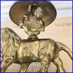 Vintage Mid-Century Brass Service Counter Desk Tabletop Hotel Lion Ornate Bell