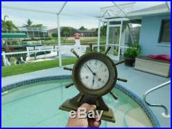 Vintage Nautical Salem Ship's Bell Brass 8-Day Clock & Matching Wheel Barometer