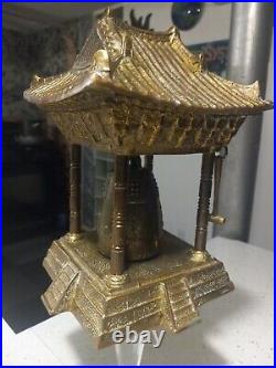 Vintage Oriental Solid Brass Gong Bell Prayer Pagoda Temple with Brass Hammer