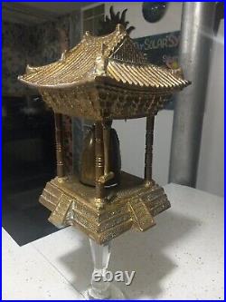 Vintage Oriental Solid Brass Gong Bell Prayer Pagoda Temple with Brass Hammer