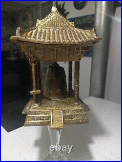 Vintage Oriental Solid Brass Gong Bell Prayer Pagoda Temple with Brass Hammer