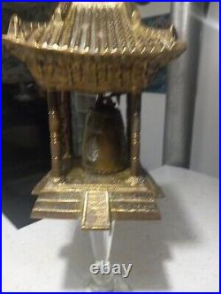 Vintage Oriental Solid Brass Gong Bell Prayer Pagoda Temple with Brass Hammer