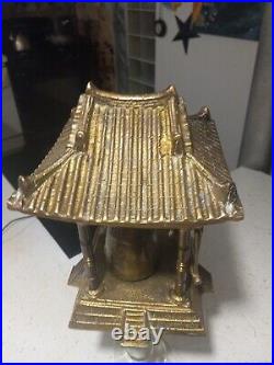 Vintage Oriental Solid Brass Gong Bell Prayer Pagoda Temple with Brass Hammer
