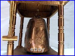 Vintage Oriental Solid Brass Gong Bell Prayer Pagoda Temple with Brass Hammer