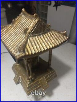 Vintage Oriental Solid Brass Gong Bell Prayer Pagoda Temple with Brass Hammer