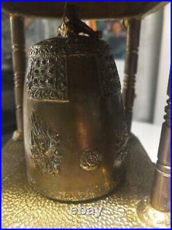 Vintage Oriental Solid Brass Gong Bell Prayer Pagoda Temple with Brass Hammer