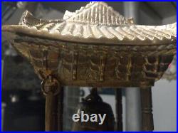 Vintage Oriental Solid Brass Gong Bell Prayer Pagoda Temple with Brass Hammer