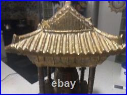 Vintage Oriental Solid Brass Gong Bell Prayer Pagoda Temple with Brass Hammer