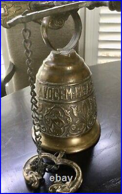 Vintage Ornate Brass Bell w Latin Inscription & Mounting plate-lovely sound