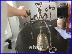 Vintage Ornate Brass Bell w Latin Inscription & Mounting plate-lovely sound