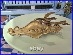 Vintage Ornate Brass Monastery Bell Wall Bracket Winged Angel Latin Dragon Chain Vintage Ornate Brass Monastery Bell Wall Bracket Winged Angel Latin Dragon Chain