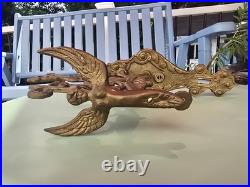 Vintage Ornate Brass Monastery Bell Wall Bracket Winged Angel Latin Dragon Chain