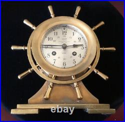 Vintage SALEM BROOKS BROTHERS SHIPS BELL BRASS CLOCK WITH CHIMES 8 Day