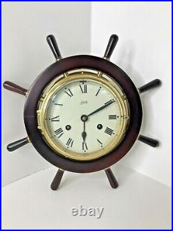 Vintage SCHATZ Mariner Ships Clock Nautical Key Wind Bell Chime Brass Germany