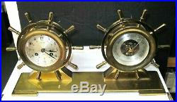 Vintage Salem Jeweled Ships Bell Clock And Barometer On A Solid Brass Stand