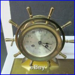 Vintage Salem Jeweled Ships Bell Clock And Barometer On A Solid Brass Stand