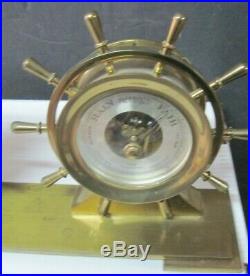 Vintage Salem Jeweled Ships Bell Clock And Barometer On A Solid Brass Stand